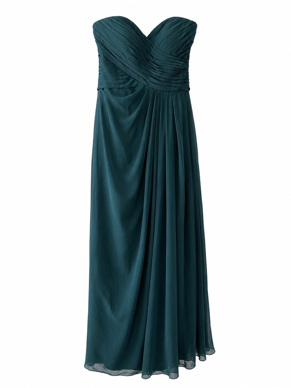 New Azazie Dark Green Strapless Ruched Chiffon Maxi Dress A6